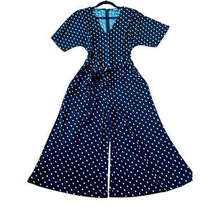 Express wide leg black polka dot jumpsuit size small